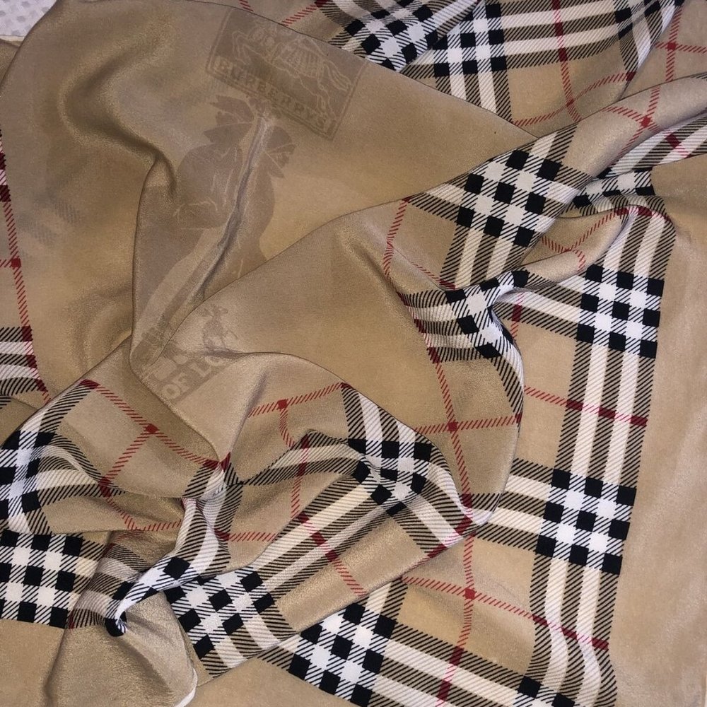 Burberry Vintage Check Nova Archive Logo Beige Brown Silk Scarf - Picture 3 of 8
